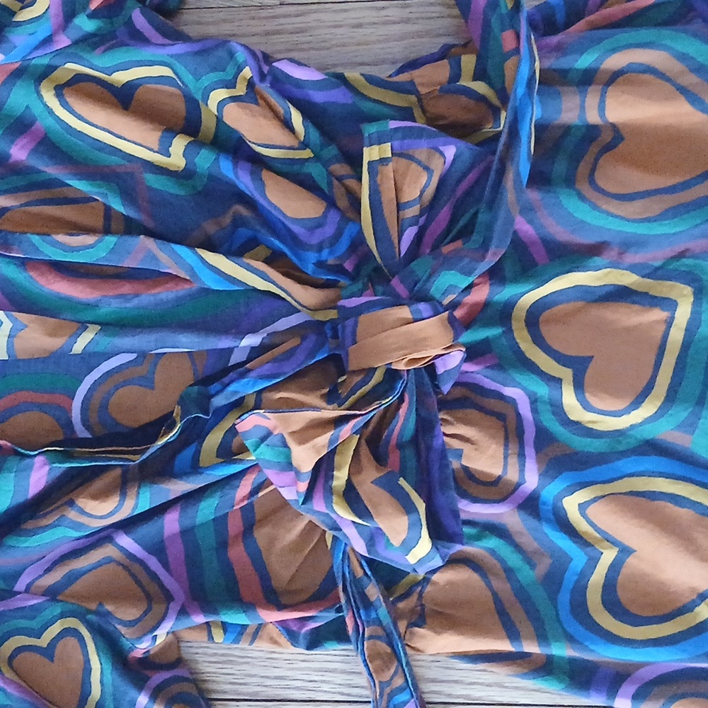 FARM Rio Multicolor Heart Print Mini Dress - Orange, Purple, Pink, Green, Blue - Picture 5 of 12